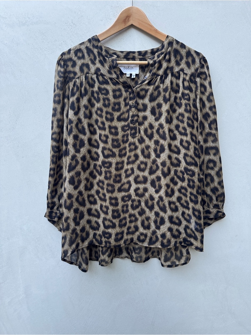 ba&sh Leopard Print Sheer Blouse V Neck Button Detail M
